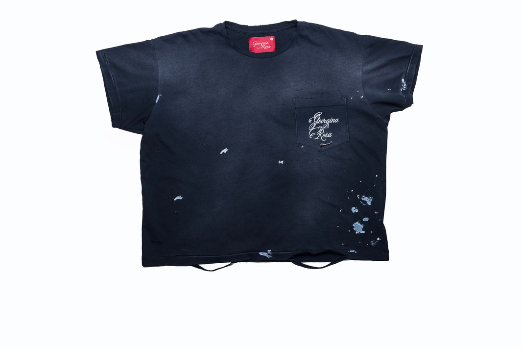 GEORGINA ROSA POCKET LOGO TEE BLACK .925 SILVER ROSE PIN