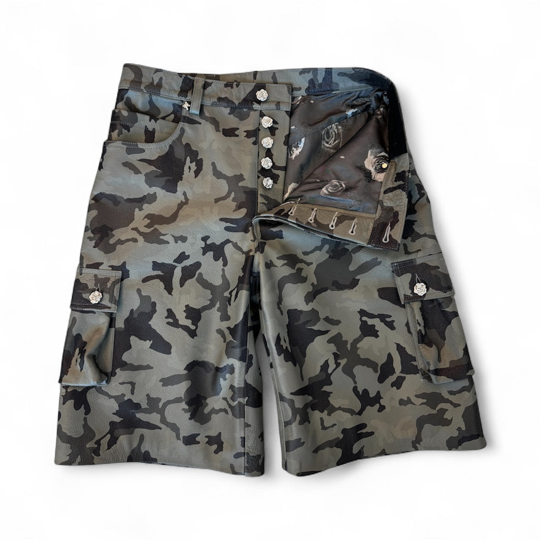 Grey Camo Leather Shorts