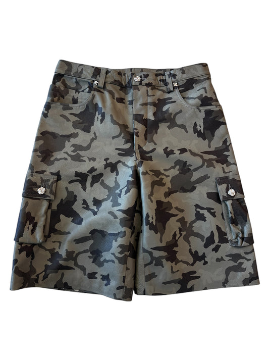 Grey Camo Leather Shorts