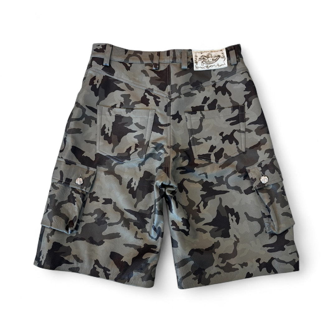 Grey Camo Leather Shorts