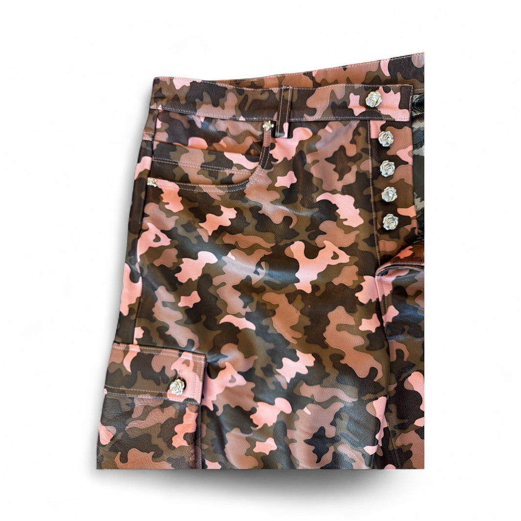 Pink Camo Leather Shorts