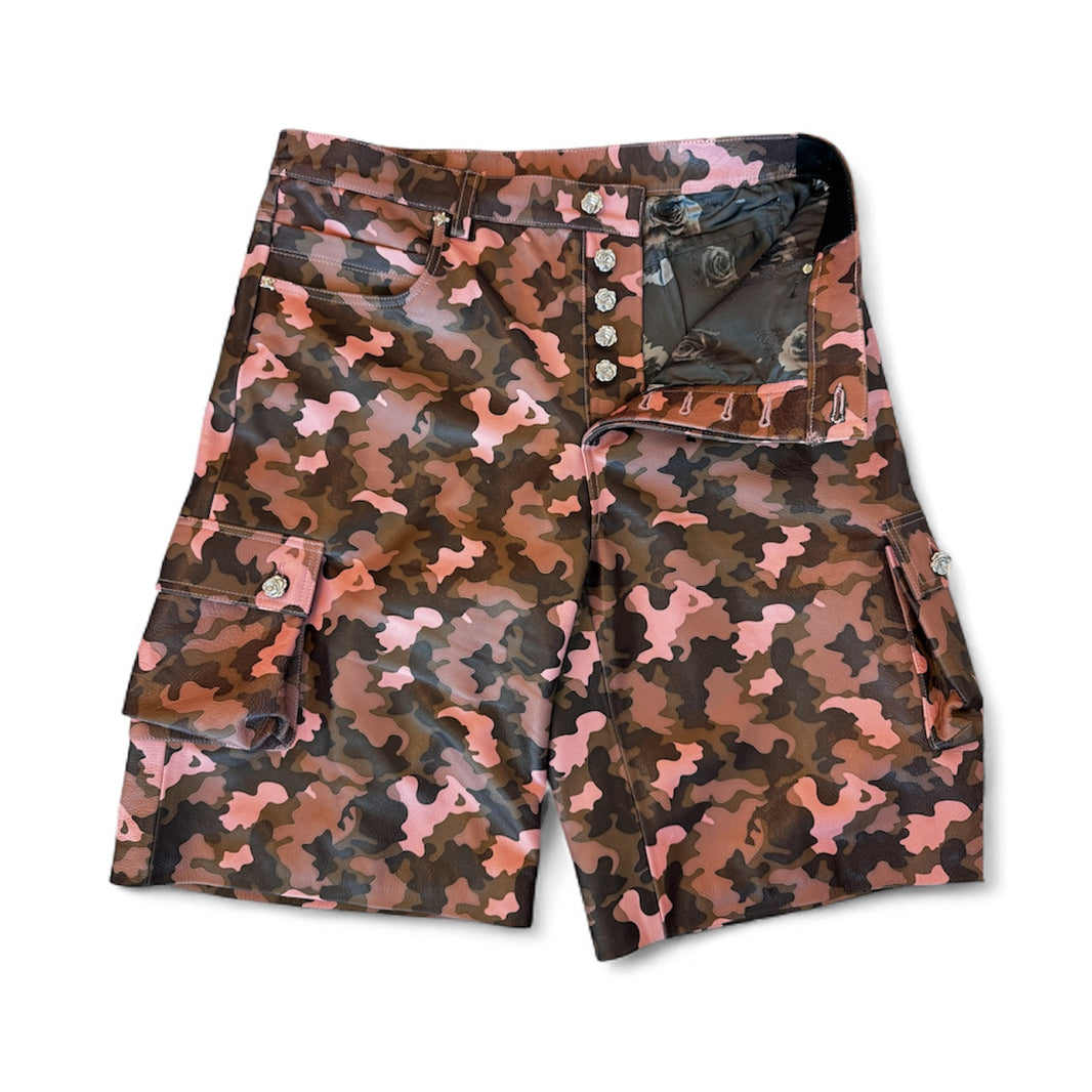 Pink Camo Leather Shorts